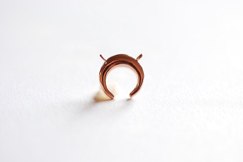 Small Shiny Pink Rose Gold Vermeil Crescent Moon Connector Charm- 22k gold plated Half Moon Charm, Double Bail Moon, Double Horn Charm, 303 - HarperCrown