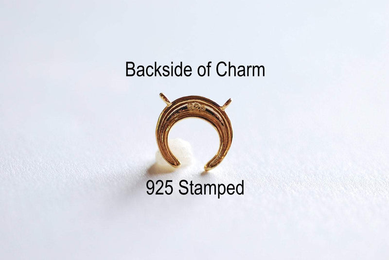Small Shiny Vermeil Gold Crescent Moon Connector Charm- 22k gold plated Half Moon Charm, Double Bail Moon, Double Horn Charm, Pendant, 303 - HarperCrown