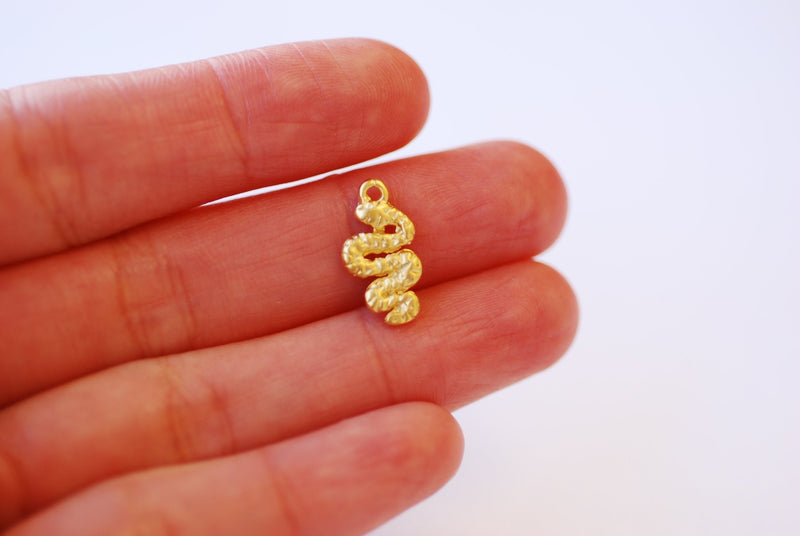 Small Snake Charm - Vermeil 18k gold plated 925 Sterling Silver, Coiled Snake Charm, Snake Drop Pendant, Gold Silver Snake Animal, J388 - HarperCrown