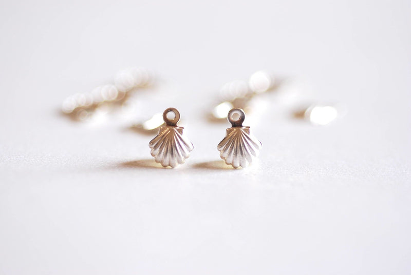 Small Sterling Silver Seashell charm, beach conch empty sea shell, sea life, marine life, clam shell, oyster shell,14k Gold Filled Sea shell - HarperCrown