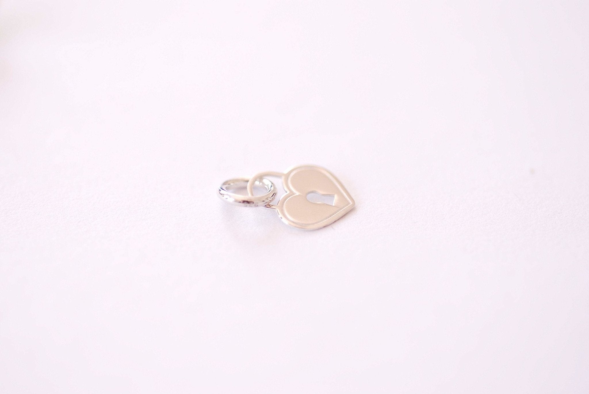 Small Vermeil Shiny Gold or 925 Sterling Silver Heart Padlock Shape Charm Pendant with attached jump ring love heart friendship charm - HarperCrown