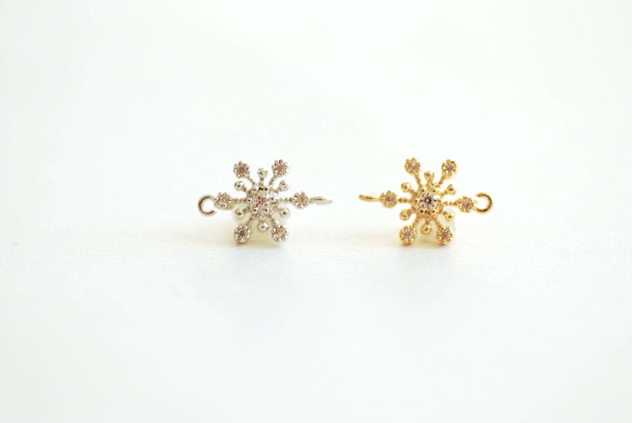 Snowflake connector Charm- Vermeil Gold 18k gold plated over Sterling Silver, Rose Gold, Cubic zirconia snowflake charm, Flower connector - HarperCrown