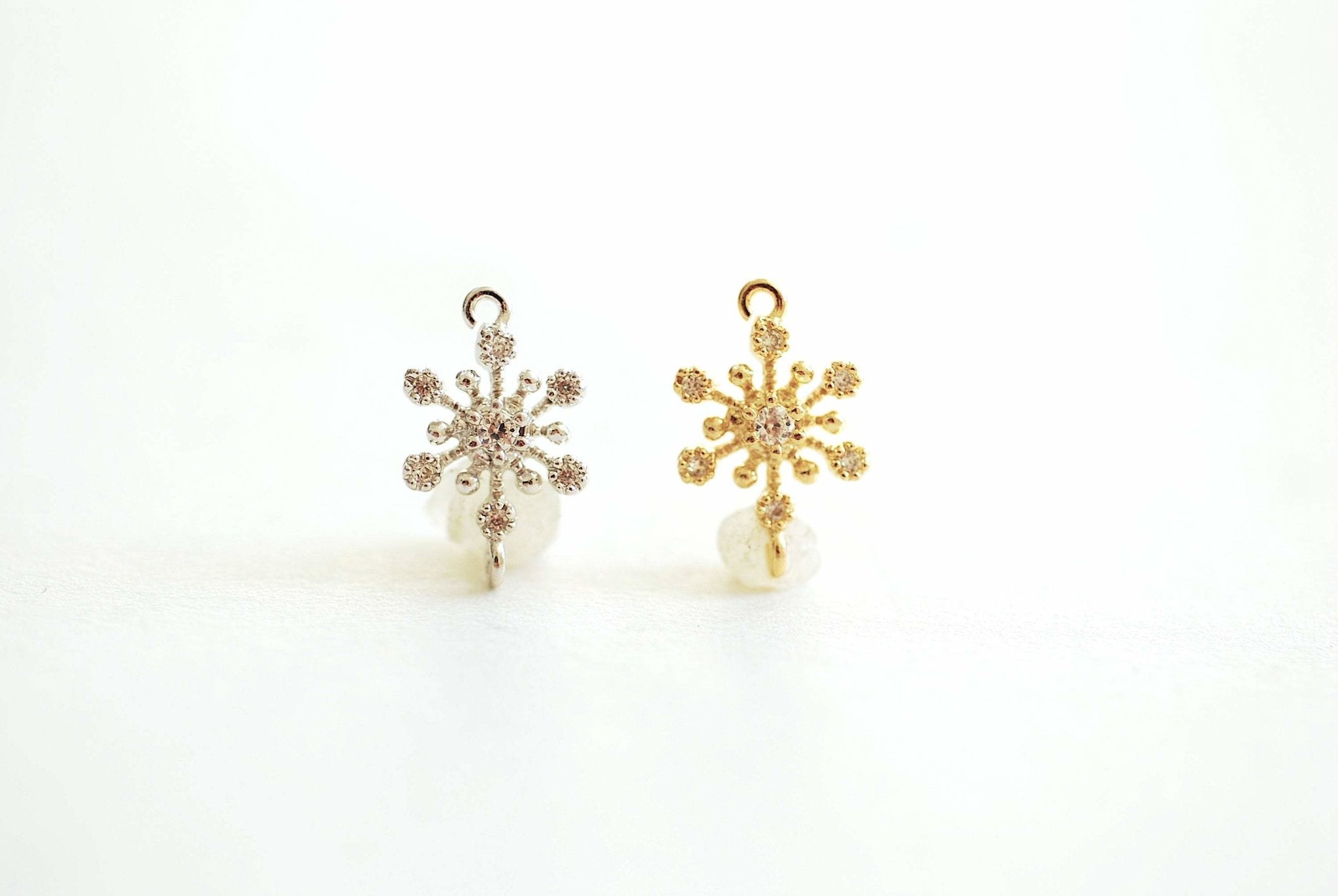 Snowflake connector Charm- Vermeil Gold 18k gold plated over Sterling Silver, Rose Gold, Cubic zirconia snowflake charm, Flower connector - HarperCrown