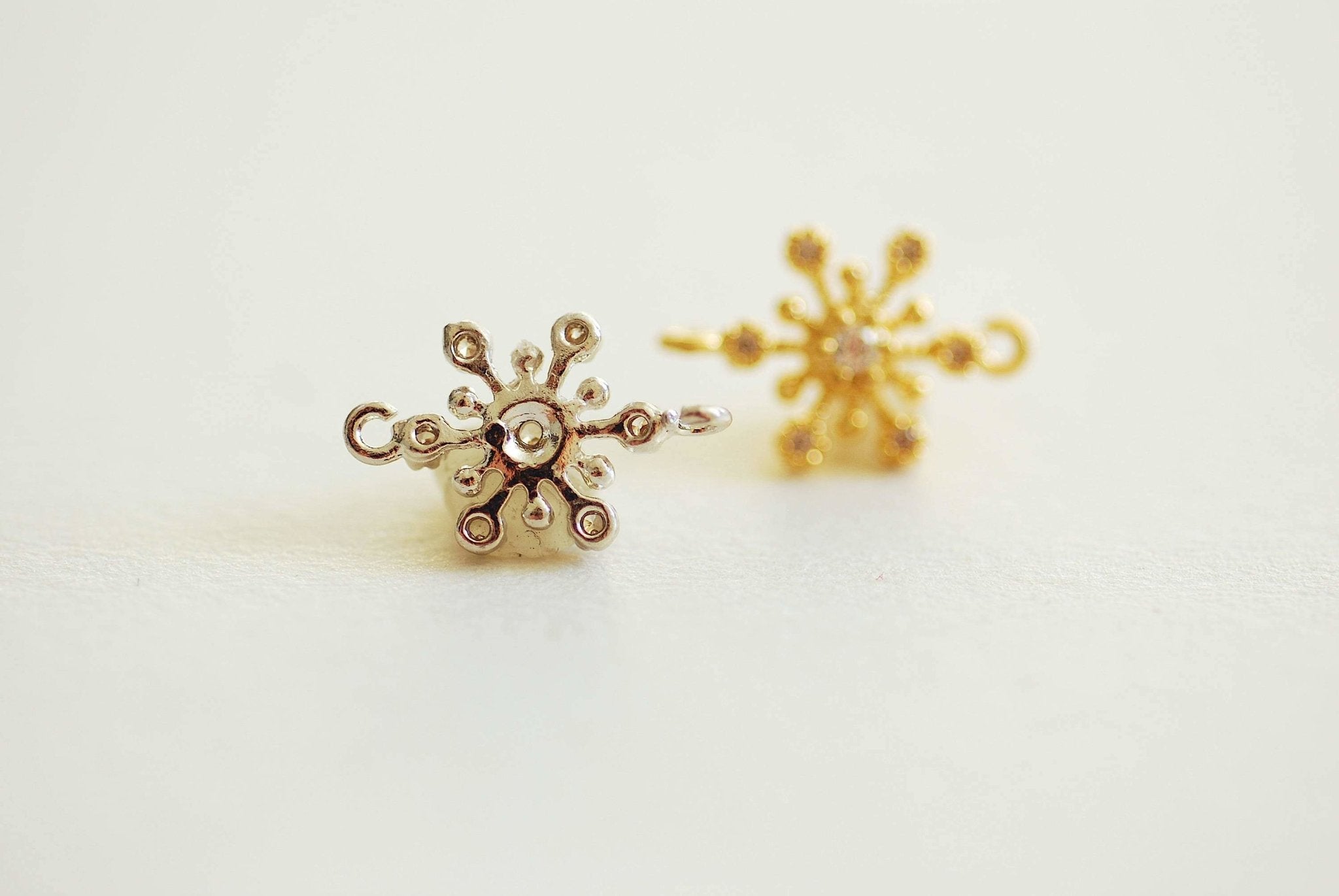 Snowflake connector Charm- Vermeil Gold 18k gold plated over Sterling Silver, Rose Gold, Cubic zirconia snowflake charm, Flower connector - HarperCrown