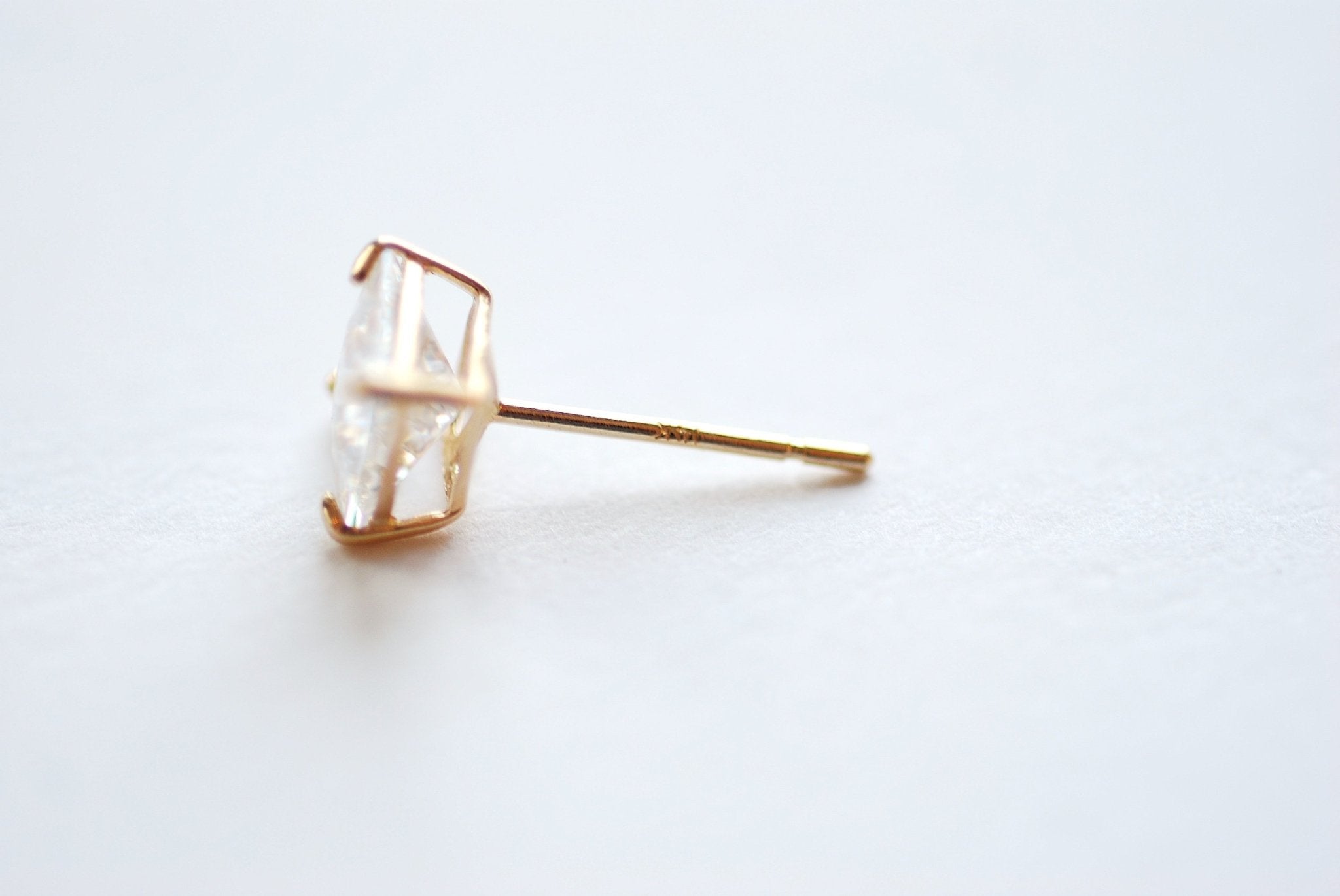 Solid 14k Yellow Gold Stud Earrings - Yellow Gold White CZ Earrings, Round Solitaire Studs, Princess Cut Stud Earrings, 3mm Studs, 4mm Studs - HarperCrown