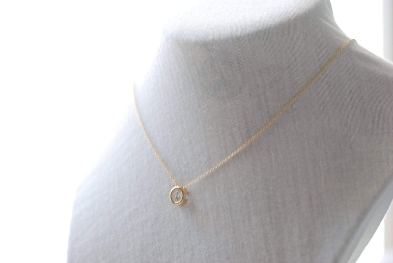 Solitaire Necklace - Cubic Zirconia Necklace, CZ Diamond Solitaire, Gold Bezel, Dainty Gold Necklace, Small Circle Pendant Necklace - HarperCrown