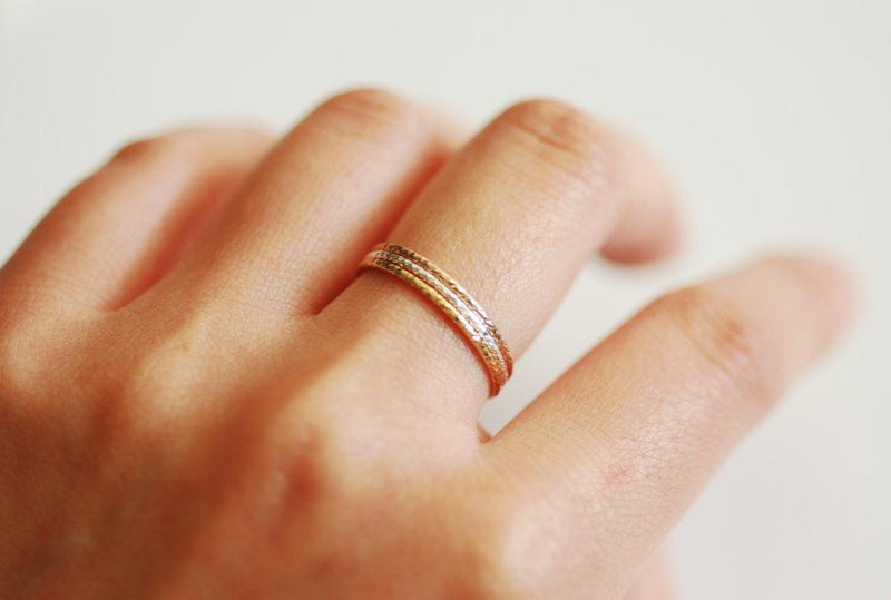 Sparkle 14k Gold Filled Stacking Ring - Modern everyday 14k yellow gold fill thin knuckle ring, midi ring, minimalist ring, dainty ring [3] - HarperCrown