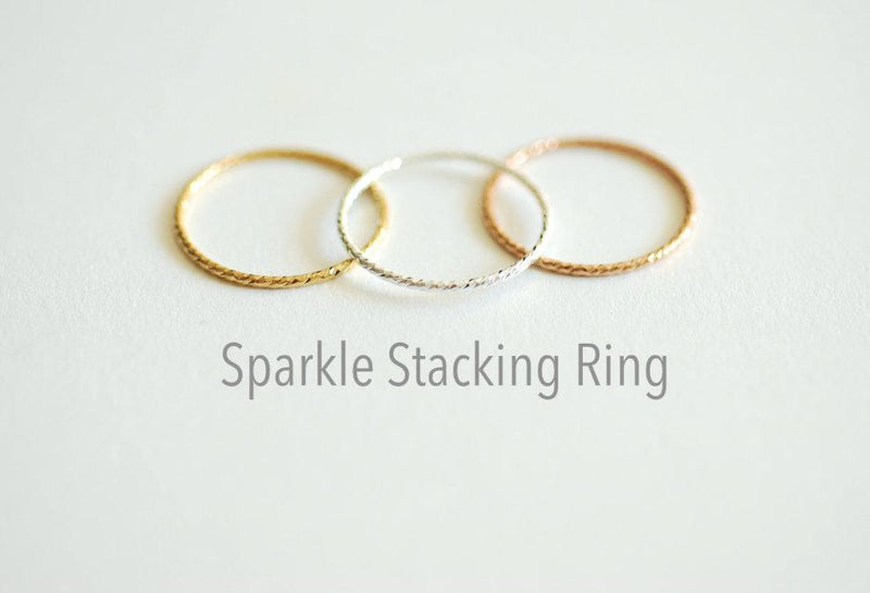 Sparkle 14k Rose Gold Filled Stacking Ring - simple everyday 14k rose gold fill thin knuckle midi ring, minimalist ring, dainty ring [3] - HarperCrown