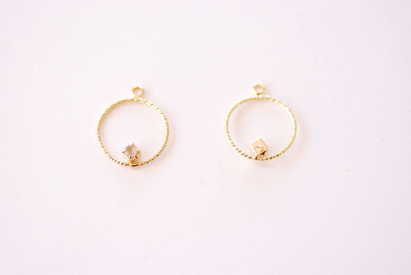 Sparkle Ring Solitaire Cubic Zirconia Dangle Charm - 16k Gold Plated over Brass CZ Rhinestone Open Circle Ring Wholesale Charms B155 - HarperCrown
