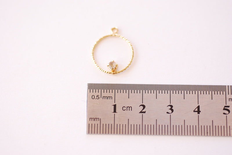 Sparkle Ring Solitaire Cubic Zirconia Dangle Charm - 16k Gold Plated over Brass CZ Rhinestone Open Circle Ring Wholesale Charms B155 - HarperCrown