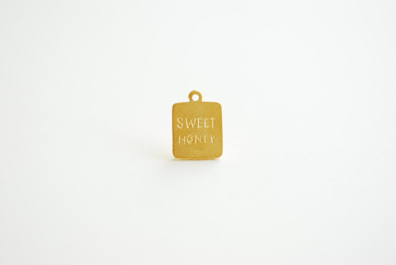 Square Bee Pendant Tag- Vermeil 22k Gold plated over 925 Sterling Silver, Honey bee Charm, Sweet Honey Bee Charm, Honey Bee Rectangle, 474 - HarperCrown