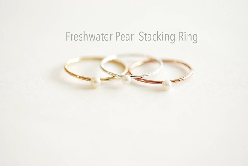 Stacking Ring - Sterling Silver, Gold Filled, Rose Gold Filled Rings, Pearl Ring, Minimalist Ring, thin band ring, solitaire ring, ring band - HarperCrown