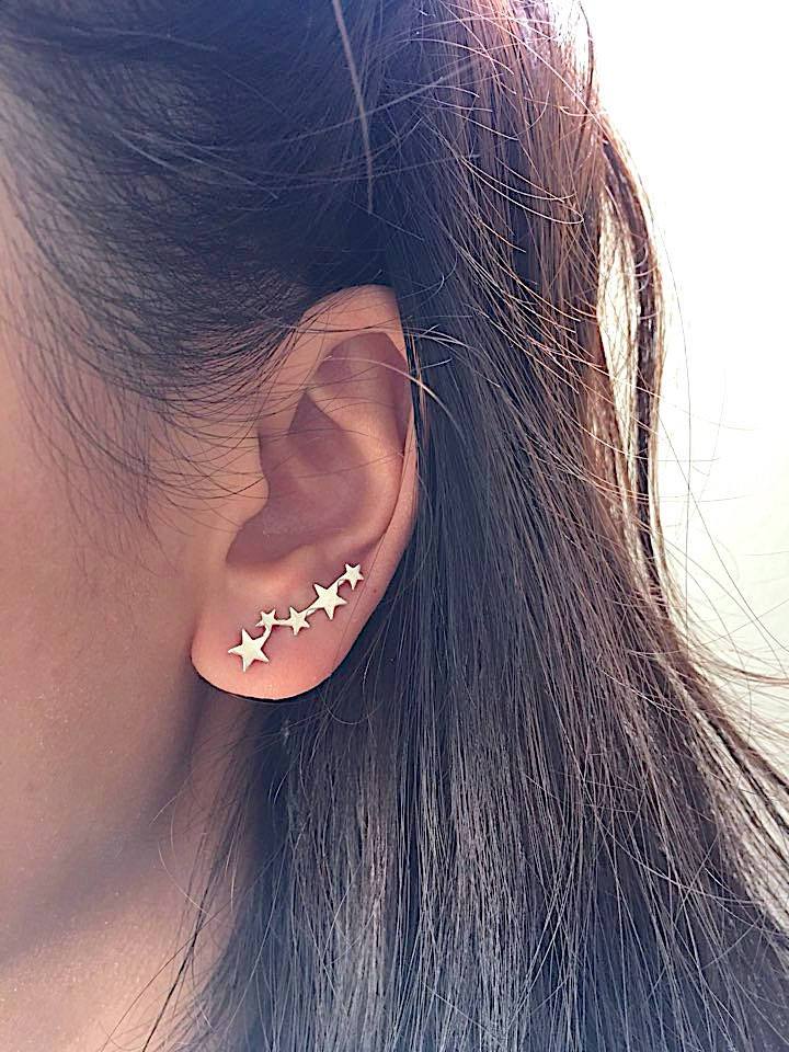Star Ear Crawler Earrings- 925 Sterling Silver Ear Climbers, Cluster Star Earrings, ear pins, ear climber earrings, ear crawler earrings - HarperCrown