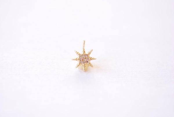 Star Micro Pave Cubic Zirconia Charm - 16k Gold Plated over Brass North Star Starburst Micro Pave CZ Polaris DIY HarperCrown Wholesale B166 - HarperCrown