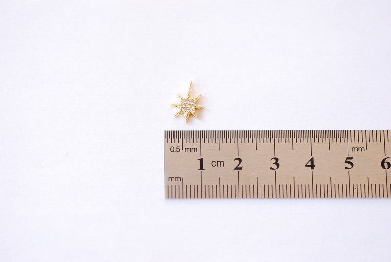 Star Micro Pave Cubic Zirconia Charm - 16k Gold Plated over Brass North Star Starburst Micro Pave CZ Polaris DIY HarperCrown Wholesale B166 - HarperCrown
