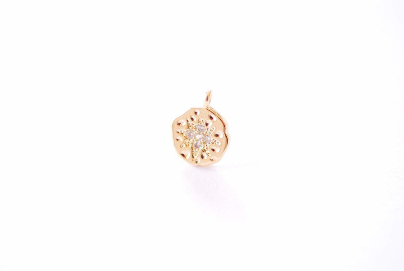 Star Micro Pave CZ Disc Charm | 16K Gold Plated Brass | Cubic Zirconia North Star Celestial Night Sky HarperCrown Wholesale Charms B312 - HarperCrown