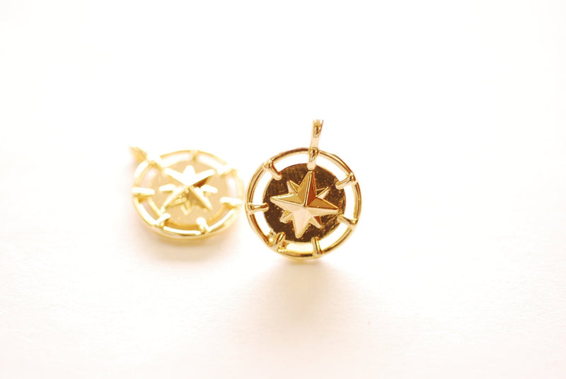 Star Round Disc Charm - 16k Gold Plated over Brass North Star Starburst Compass DIY HarperCrown Wholesale B264 - HarperCrown