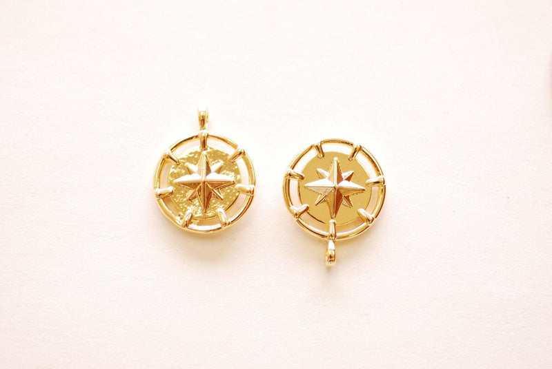Star Round Disc Charm - 16k Gold Plated over Brass North Star Starburst Compass DIY HarperCrown Wholesale B264 - HarperCrown