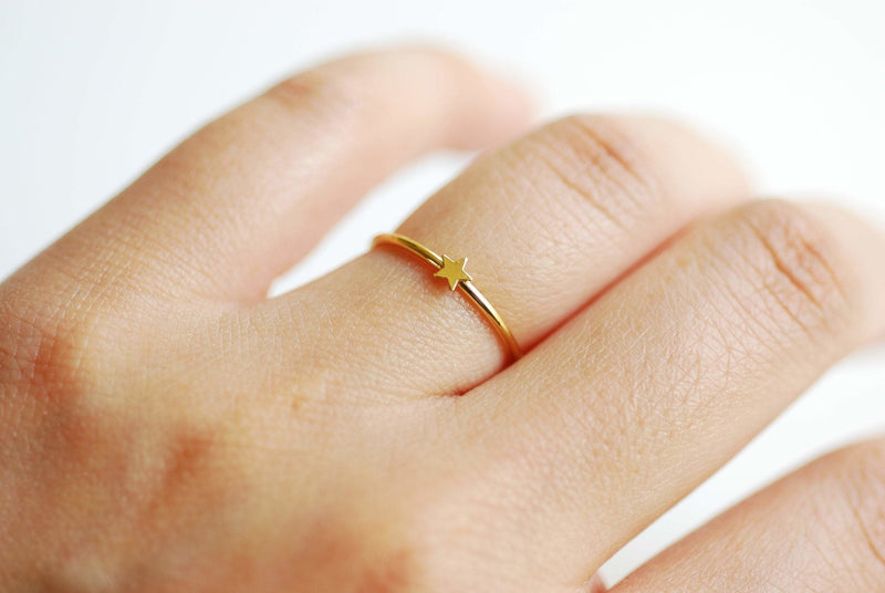 Star Stacking Ring 14k Gold Filled minimalist simple everyday thin knuckle ring, midi ring, Celestial Ring, Tiny Star, Gold Filled Ring [13] - HarperCrown