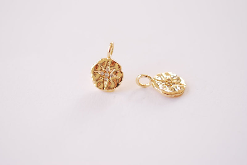 Starburst Pave Cubic Zirconia Charm - 16k gold plated over Brass Round Micro Pave Star Round CZ HarperCrown Etsy Wholesale Brass Charms B101 - HarperCrown