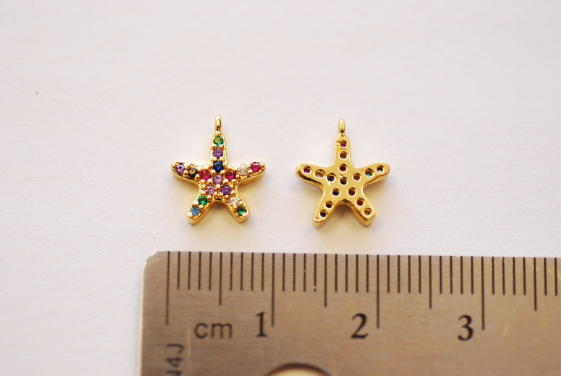 Starfish Colorful Charm - 16k Gold Plated over Brass Micro Pave Cubic Zirconia Sealife Ocean Beach Star Fish HarperCrown Wholesale B280 - HarperCrown