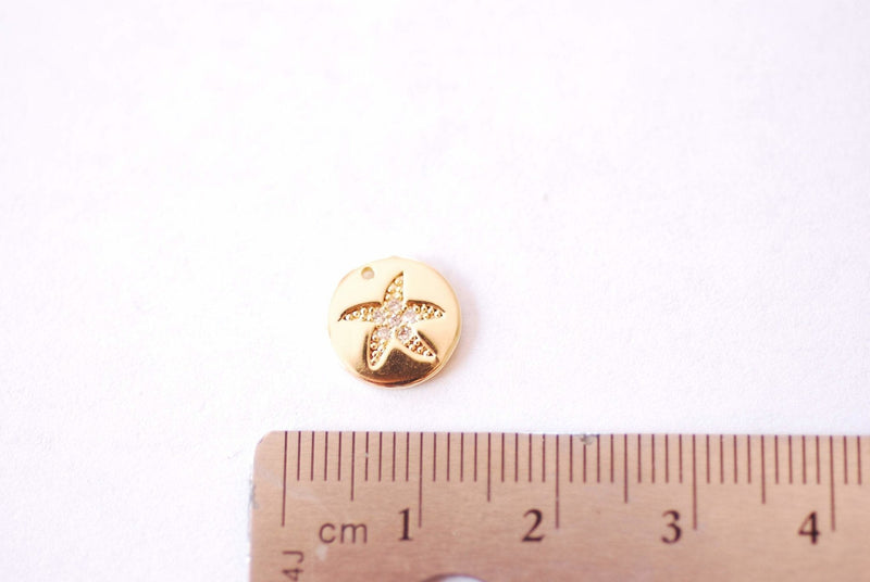 Starfish Disc Charm | 16k Gold Plated over Brass Micro Pave Cubic Zirconia | Sealife Ocean Beach Star Fish Pendant Wholesale B320 - HarperCrown