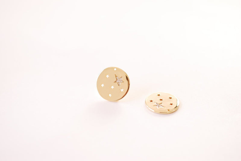 Stars Cubic Zirconia Round Disc Charm - 16k gold plated over Brass Charm Celestial Night Starry HarperCrown Etsy Wholesale Brass Charms B105 - HarperCrown