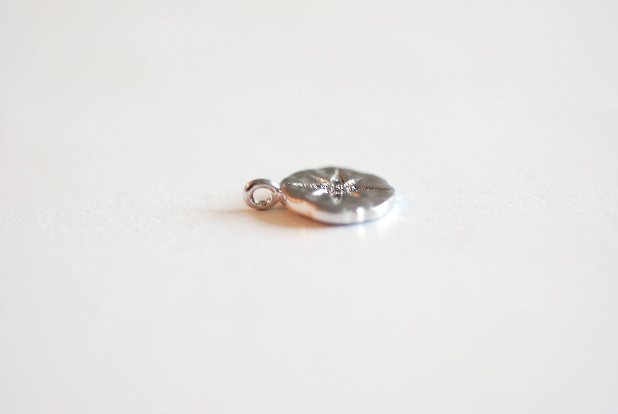 Sterling Silver 10MM Cubic Zirconia STARBURST Charm- CZ North Star Pendant, Vermeil Gold, Textured Disc, Polaris Charm, Vermeil Rose Gold - HarperCrown