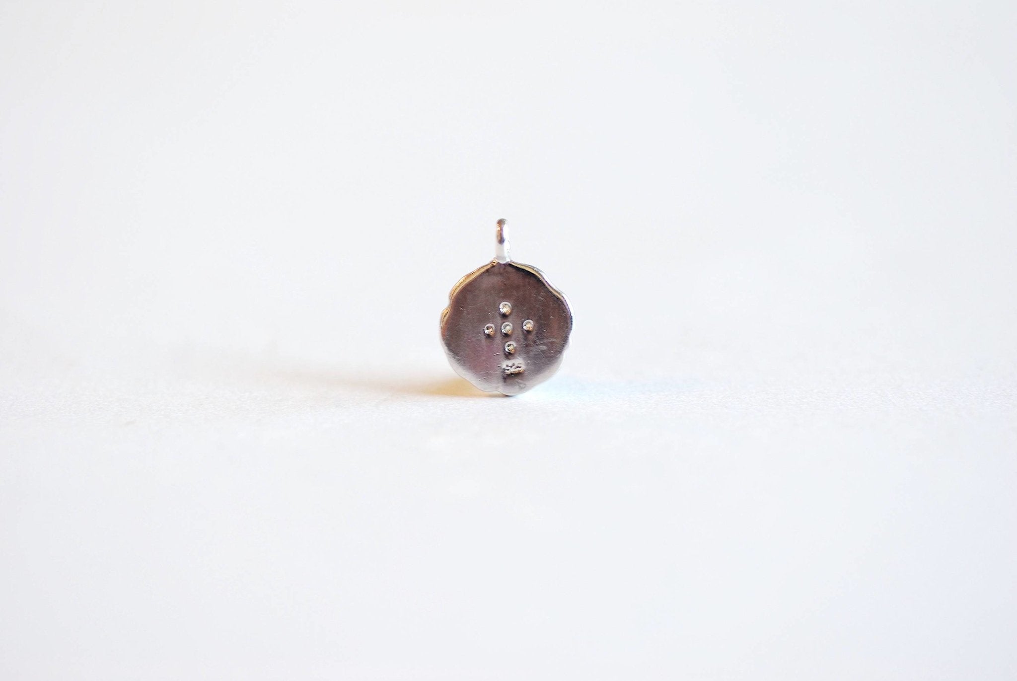 Sterling Silver 10MM Cubic Zirconia STARBURST Charm- CZ North Star Pendant, Vermeil Gold, Textured Disc, Polaris Charm, Vermeil Rose Gold - HarperCrown