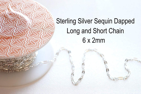 Sterling Silver 2mm Long and Short Dapped Sequin Chain- 925 Silver Sequin Dapped Chain, razor blade chain, Sterling silver choker chain,Bulk - HarperCrown