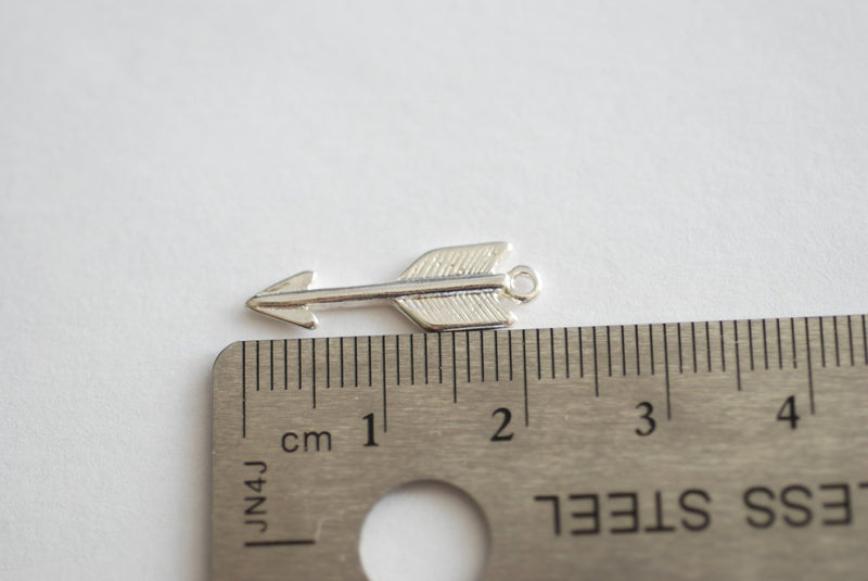 Sterling Silver Arrow Charm, Silver Feather Arrow Pendant, Silver Arrowhead Charm, Arrowhead, 925 Sterling Silver Dangle Arrow Charm, Gold - HarperCrown