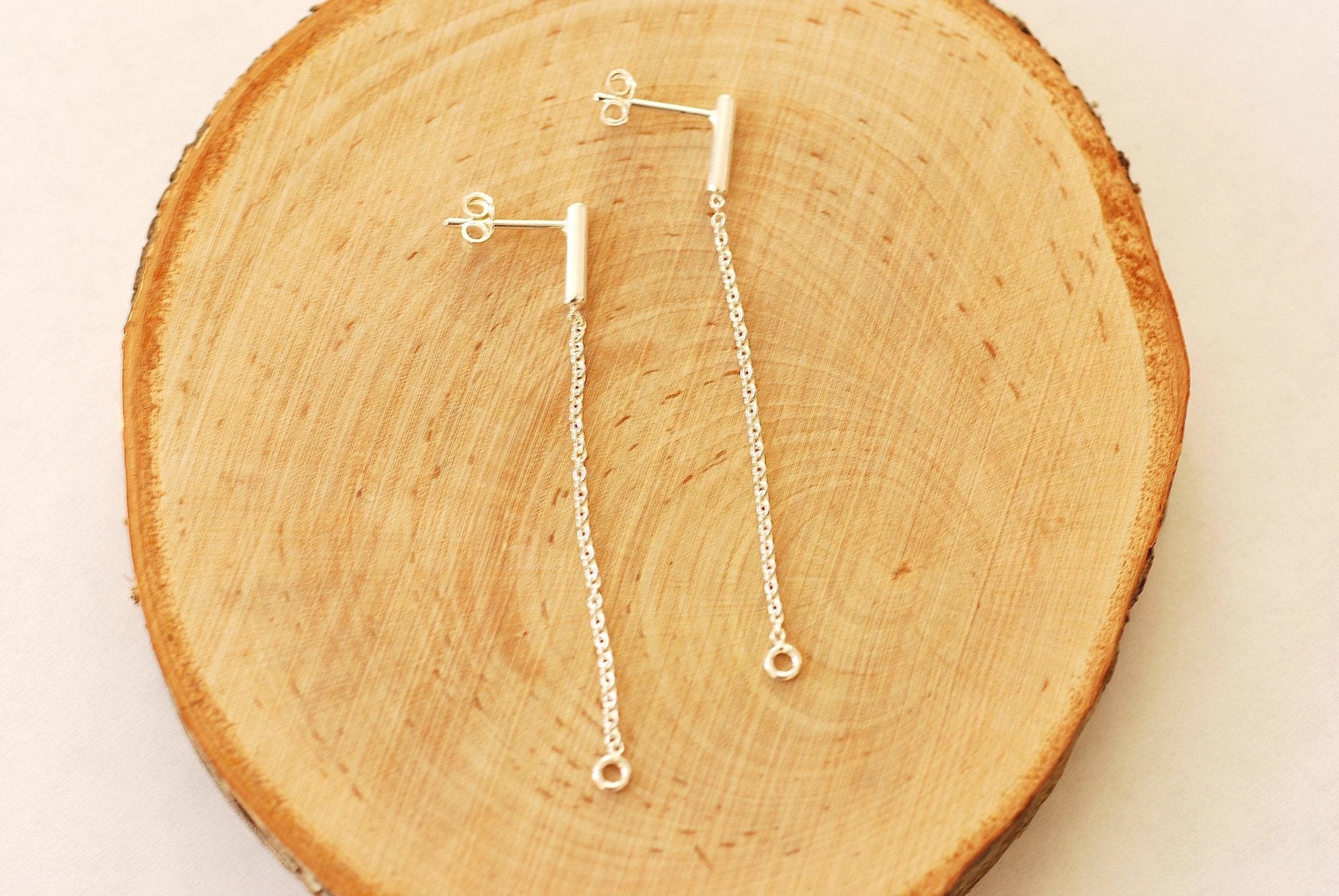 Sterling Silver Bar and Chain Duster Earrings Chain Earrings Bar Earrings Minimalist Stud Earrings Line Earrings - HarperCrown