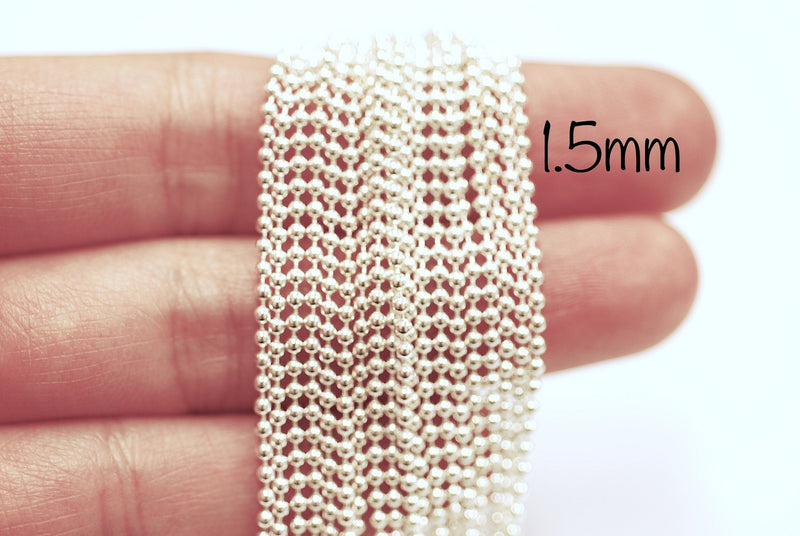 Sterling Silver Bead Chain 1mm 1.5mm 2mm Beaded Chain Chain with Ball Bead Chain Necklace Wholesale Chain Findings Pay by Foot Gold Filled - HarperCrown