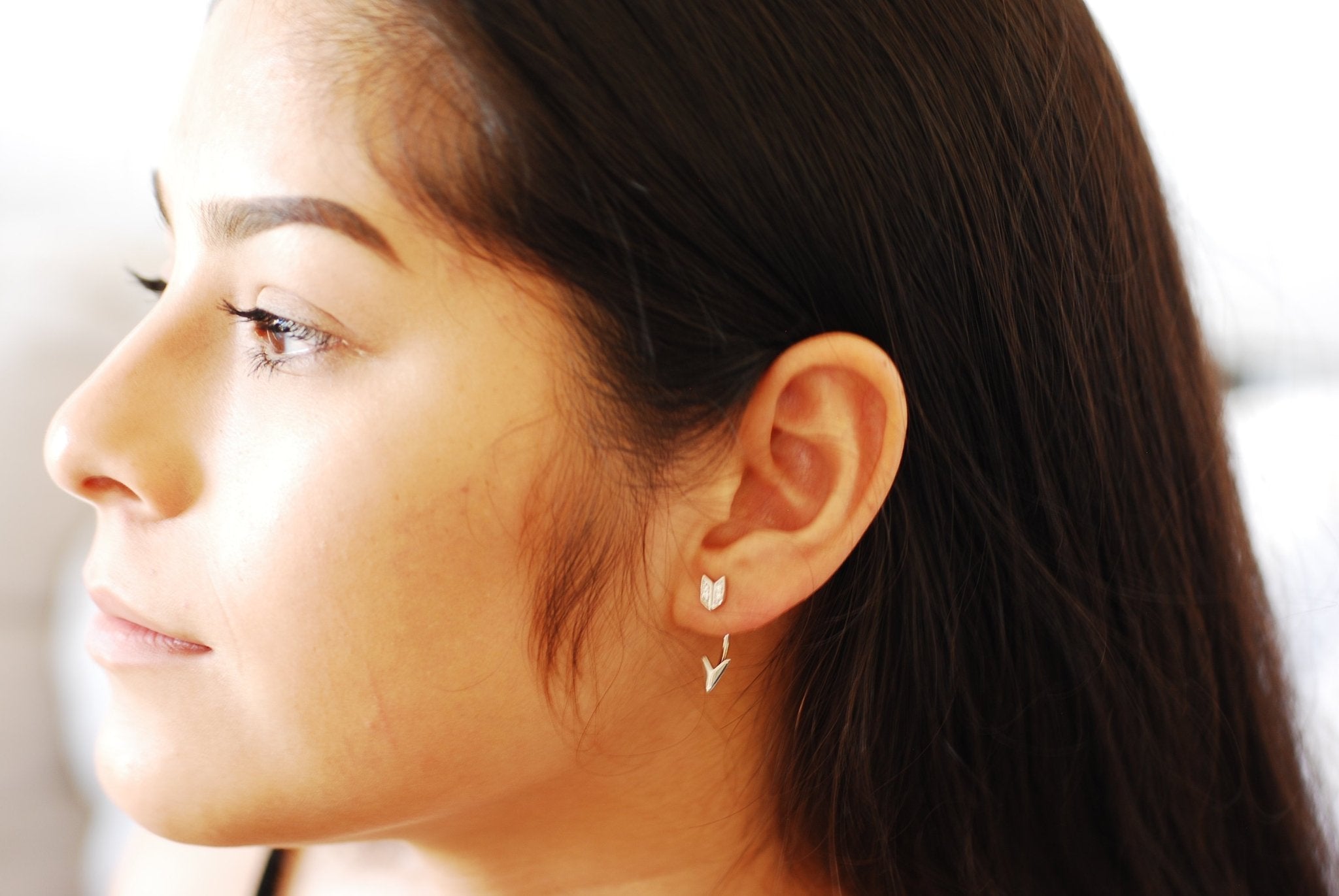 Sterling Silver Chevron Back Swoop Earring Jacket Set, Arrow Swoop Earring Jacket, Arrow Earring Jacket, Triangle Earring Jacket, Pave, CZ - HarperCrown