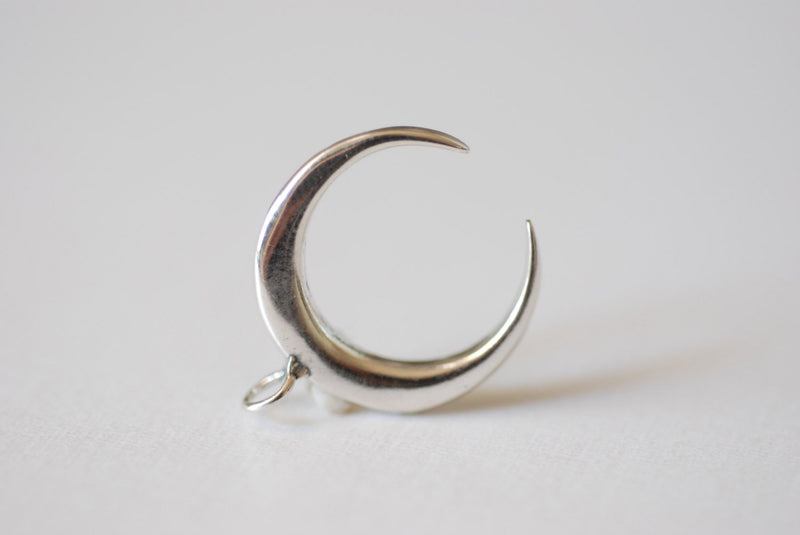 Sterling Silver Crescent Moon Charm - Silver moon charm, Silver half moon charm pendant, Silver Crescent Moon, Silver Tusk Charm, 1 - HarperCrown