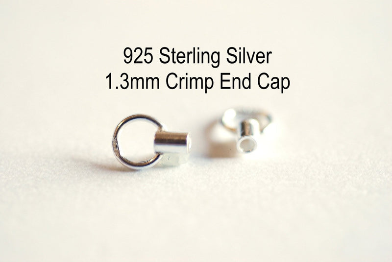 Sterling Silver Crimp End Cap with closed ring inside diameter 1.3mm,leather cord, bead chain,snake chain end caps, Jewelry Making Supplies - HarperCrown