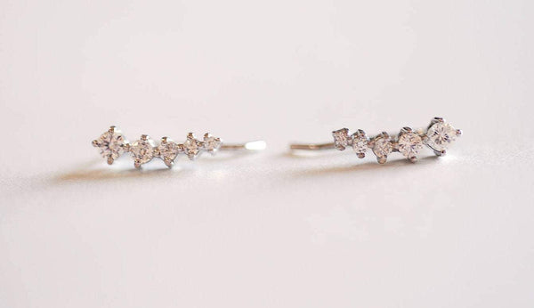 Sterling Silver Cubic Zirconia Ear Climber- Silver Crystal Ear Climbers, Tiny CZ Ear Climbers, Crystal Earrings, CZ ear crawler, Ear Cuff - HarperCrown