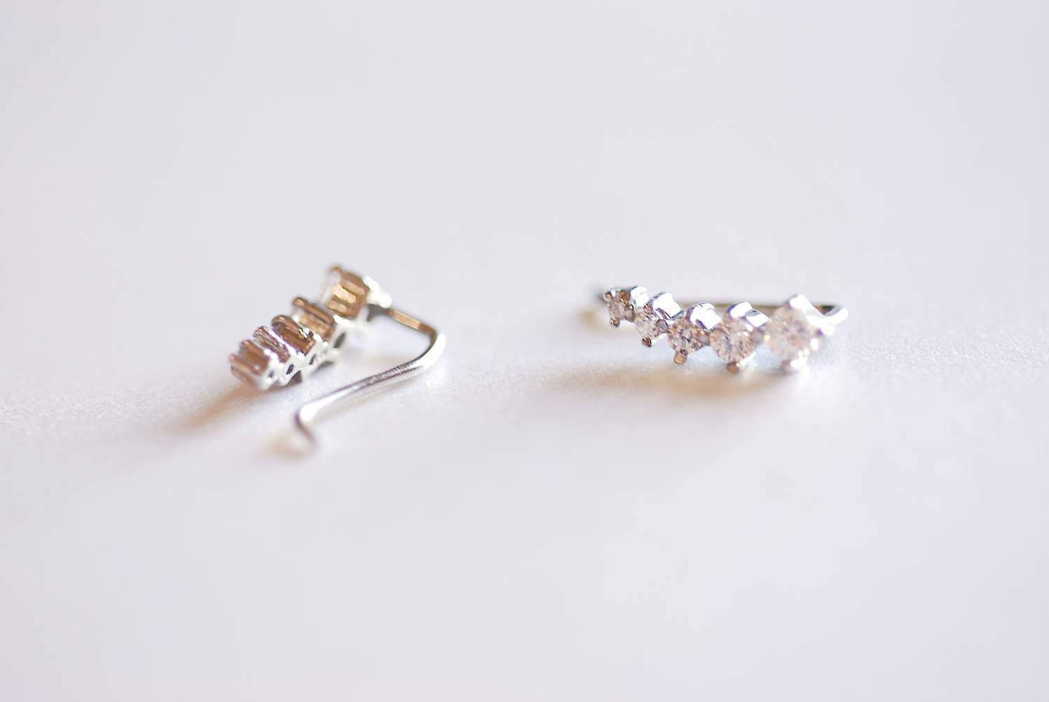 Sterling Silver Cubic Zirconia Ear Climber- Silver Crystal Ear Climbers, Tiny CZ Ear Climbers, Crystal Earrings, CZ ear crawler, Ear Cuff - HarperCrown