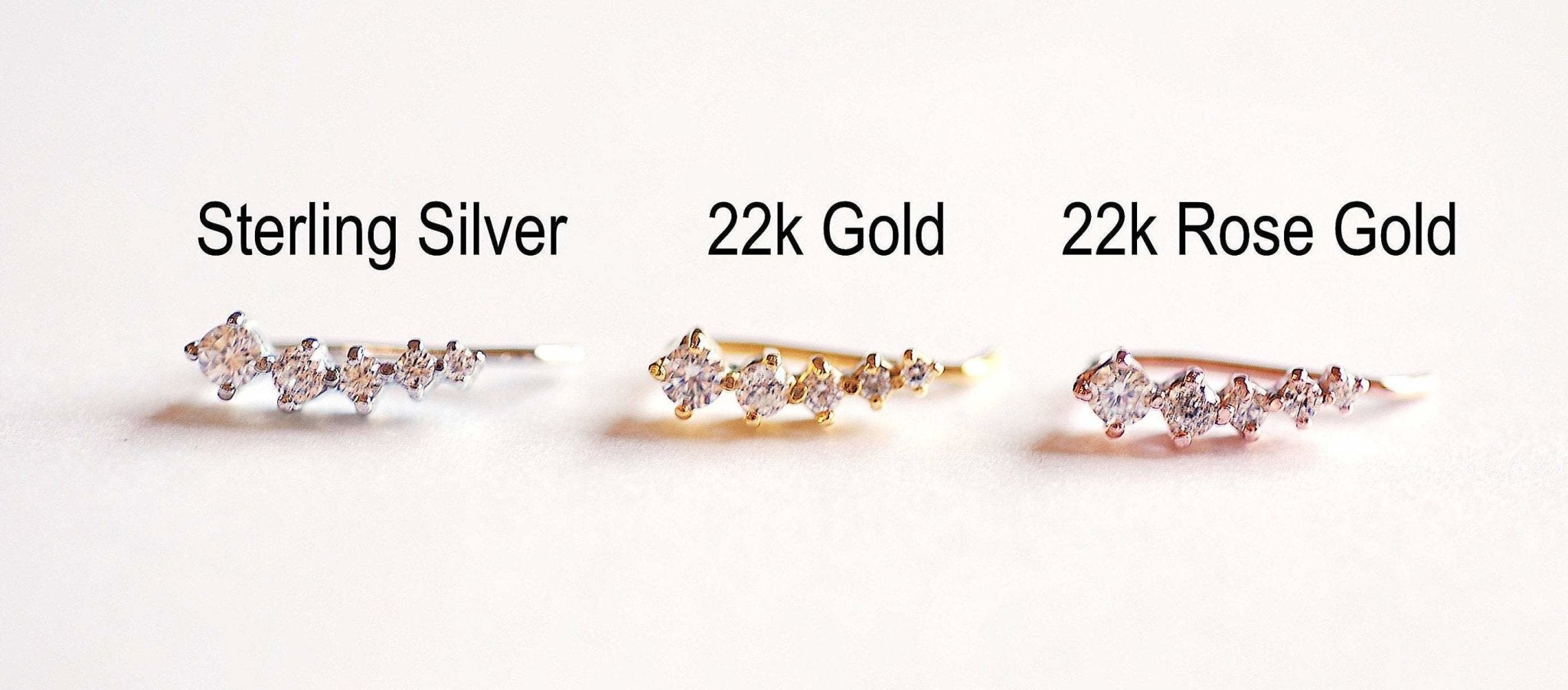 Sterling Silver Cubic Zirconia Ear Climber- Silver Crystal Ear Climbers, Tiny CZ Ear Climbers, Crystal Earrings, CZ ear crawler, Ear Cuff - HarperCrown