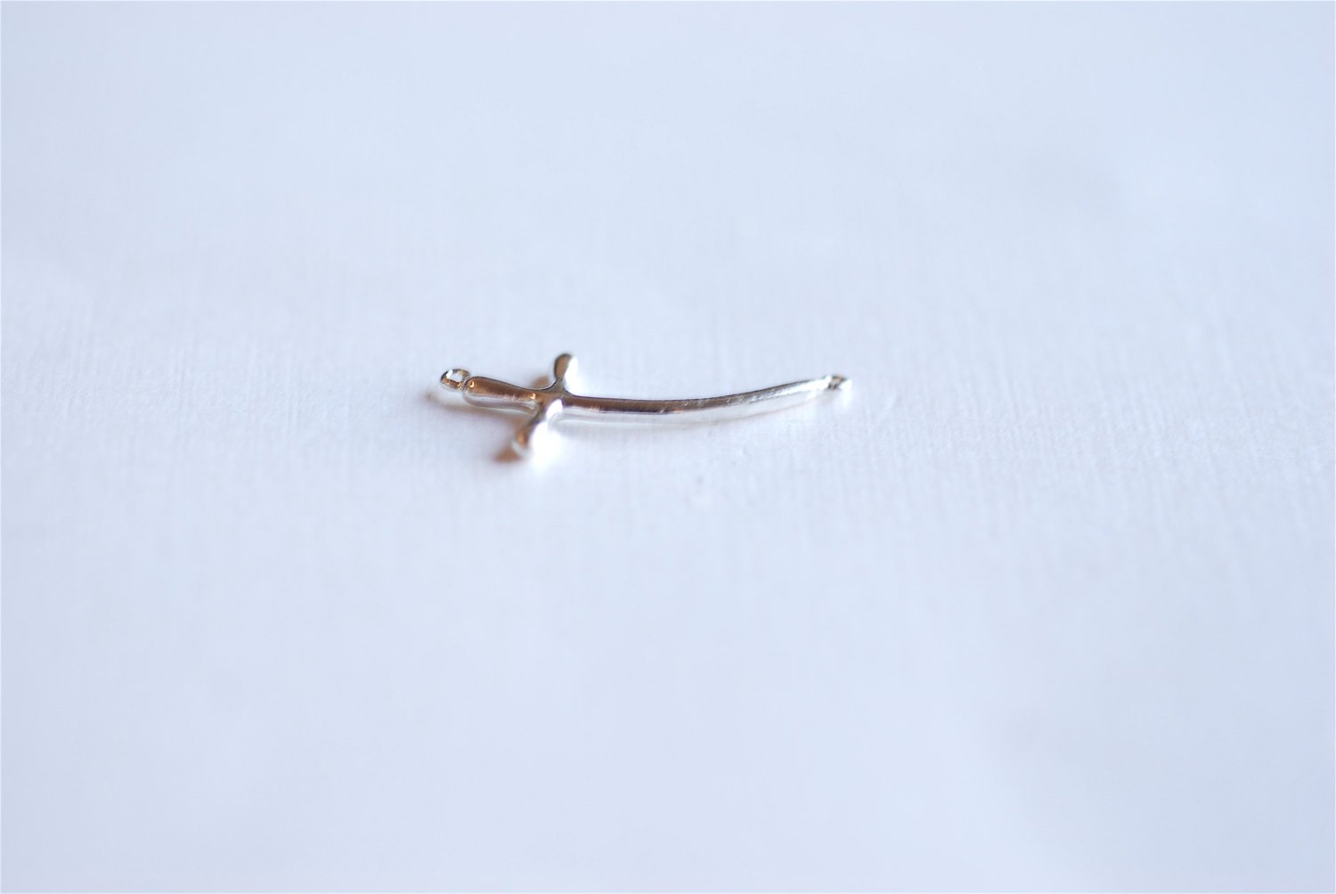 Sterling Silver Curved Cross Connector Charm- 925 Silver Sideways Cross Charm Pendant, Cross Spacer Link, Bent Cross Connector, 294 - HarperCrown
