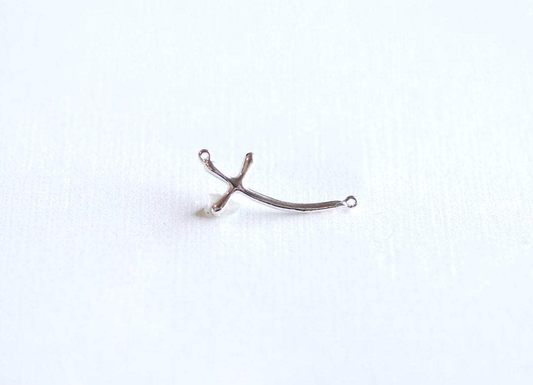 Sterling Silver Curved Cross Connector Charm- 925 Silver Sideways Cross Charm Pendant, Cross Spacer Link, Bent Cross Connector, 294 - HarperCrown