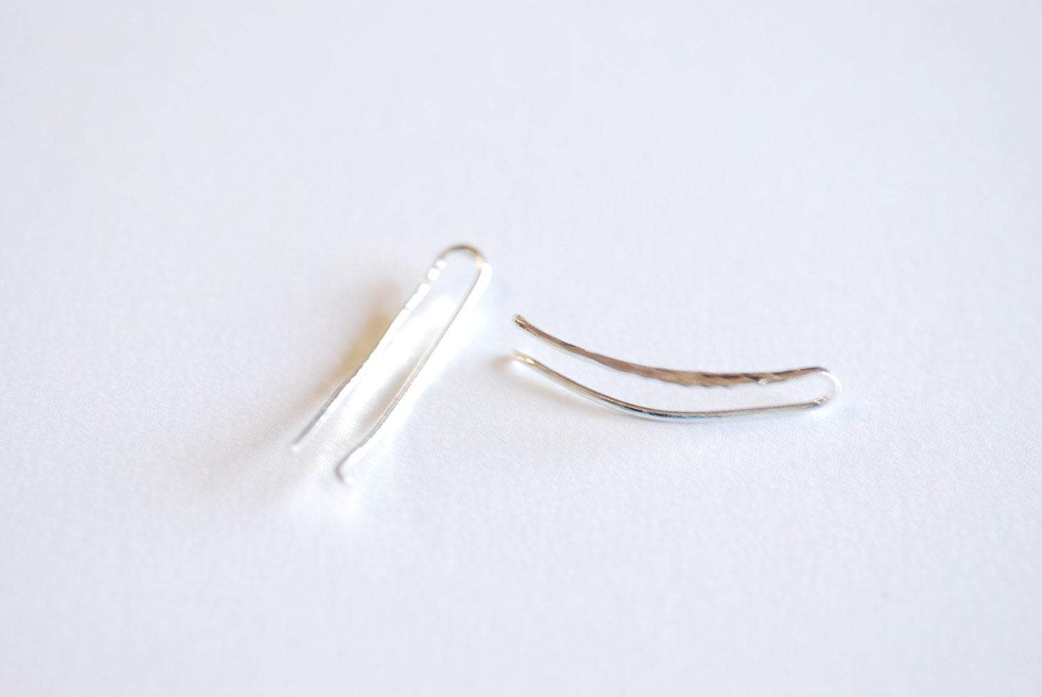 Sterling Silver Ear Crawler Earrings, 925 Sterling Silver Thin Hammered Bar Earring, Ear Climber, Ear Cuff, Ear Pin, Earring Climber, 304 - HarperCrown