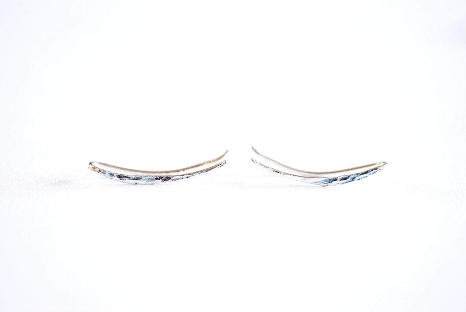 Sterling Silver Ear Crawler Earrings, 925 Sterling Silver Thin Hammered Bar Earring, Ear Climber, Ear Cuff, Ear Pin, Earring Climber, 304 - HarperCrown