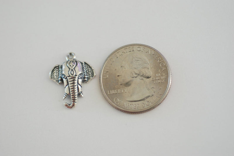 Sterling Silver Elephant Head Charm - 925 sterling silver, animal pendant, lucky elephant charm, Silver Small Elephant Pendant, Safari, 139 - HarperCrown