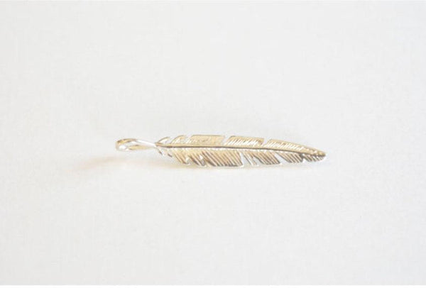 Sterling Silver Feather Charm- 925 sterling silver feather pendant, bird feather, tribal feather charm, Silver Leaf Charm, Feather Drop, 9 - HarperCrown