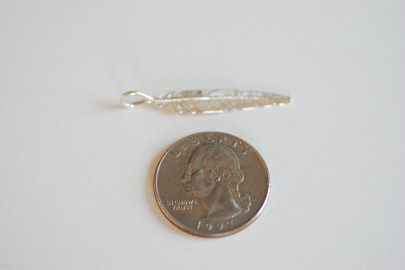 Sterling Silver Feather Charm- 925 sterling silver feather pendant, bird feather, tribal feather charm, Silver Leaf Charm, Feather Drop, 9 - HarperCrown