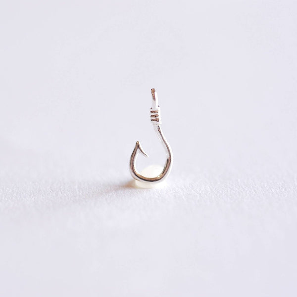 Sterling Silver Fish Hook Charm Pendant- 925 Sterling Silver, Fishing Hook, Nautical Charm, Fish Hook Connector, Anchor, Bulk Charms, 363