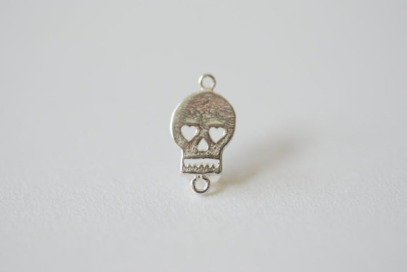 Sterling Silver Flat Skull Charm- 925 Silver Skull with Hearts Charm Pendant, Sterling Silver Skull Connector Link Spacer, Wholesale Charms - HarperCrown