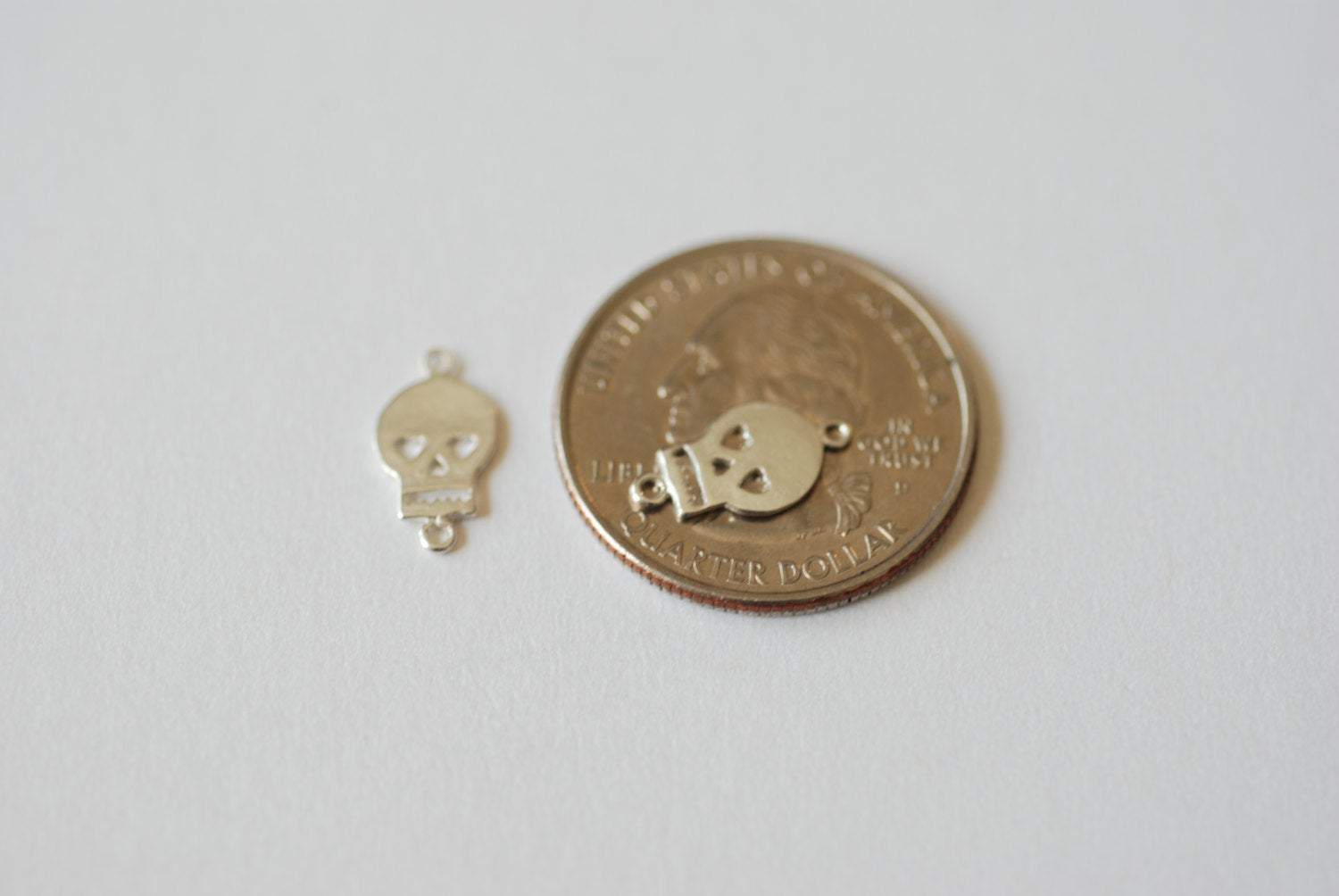 Sterling Silver Flat Skull Charm- 925 Silver Skull with Hearts Charm Pendant, Sterling Silver Skull Connector Link Spacer, Wholesale Charms - HarperCrown