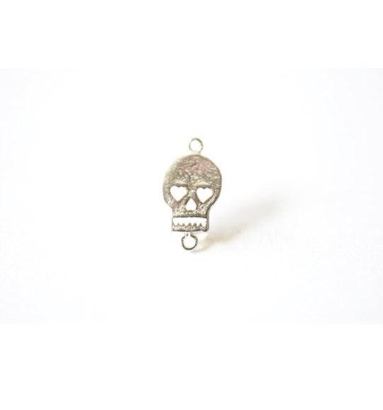 Sterling Silver Flat Skull Charm- 925 Silver Skull with Hearts Charm Pendant, Sterling Silver Skull Connector Link Spacer, Wholesale Charms - HarperCrown
